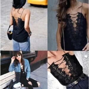 Cami NYC Charlie Silk Lace Front Tank Top in Black